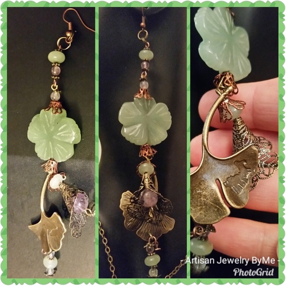 CarvJade+TurmolineAventurin 4-Metal Blend Earrings